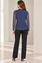 Women's Navy Blue Stand Collar Printed Lined Tulle Fabric Blouse with Drawstring Detail and Long Sleeves - 8