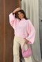 Women's Dusty Pink Half Turtleneck Stylish Wide Bat Sleeve Loose Knitwear Sweater (S/M) - 5