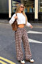 Women's Plaid Patterned Loose-Fit Elastic-Cuffed Trousers Nns026