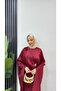 Bat Sleeve Buckle Detailed Satin Hijab Evening Dress - 5
