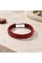 Vordelio Redplait Red Leather Men's Bracelet - Wide Double Braided Textured Design - 3
