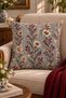 Cream Gray Blue Floral Throw Pillow Cover Set of 4 – Vintage Decorative Pillow - 3