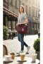 Burgundy Bear Printed Canvas Hand and Shoulder Bag - 4
