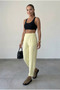 Light Yellow High Waist Ankle Length Carrot Cut Fabric Trousers Casual Stylish Office Pants - 3