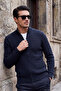 Knitted Patterned Zippered Stand Collar Knitwear Cardigan Men's Cardigan 7028918
