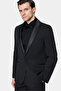 Slim Fit Black Crepe Pattern Tuxedo Suit - 2