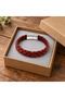 Vordelio Redplait Red Leather Men's Bracelet - Wide Double Braided Textured Design - 2