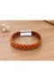 Fervelli Amberplait Orange Leather Men's Bracelet - Wide Double Braided Textured Design - 3