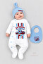 3-Piece Baby Romper Set 100% Cotton Fan-Themed Burgundy Blue “I'M Ready for My First Match” Printed Hat and Bib Set