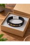 Tersavio Ivorycube Black Leather Men's Bracelet - Light Tone Cube Beaded Weave - 2