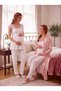 New Season Powder Ecru Patterned Buttoned Design with Breastfeeding Feature, Lace Detailed Wide Straps, 100% Cotton Maternity Pajama Set