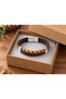 Tervino Amberplait Brown Leather Men's Bracelet - Mustard Weave Detail - 3