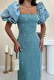 Mint embroidered dress with sleeve garnish - 5
