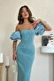Mint embroidered dress with sleeve garnish - 4