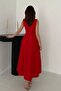 Red Halter Neck Flared Dress - 4
