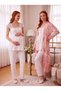 New Season Powder Ecru Patterned Buttoned Design with Breastfeeding Feature, Lace Detailed Wide Straps, 100% Cotton Maternity Pajama Set - 8