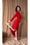 Red Pleated Slit Long Dress - 2