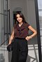 Brown Shawl Detailed Zero-Sleeve Cardigan - 3