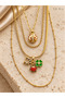Women's Gold 4 Layered Multiple Chain Ladybug Clover Horseshoe Luck Figured Stainless Steel Necklace - 2