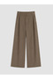 Khaki Wide Leg Pleated Women's Fabric Trousers - 5