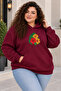 Women's Large Size Oversize Hooded Sweatshirt Floral Printed 3 Thread Comfortable Fit Casual Hoodie with Kangaroo Pocket