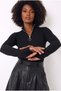 Women's Black Half-Patent Zippered Half Fisherman Finger Detail Ribbed Camisole Blouse - 3