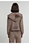 Slim Fit Zippered Plain Women's Brown Sweatshirt - 2