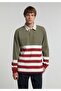 Relaxed Fit Polo Collar Plain Men's Green Long Sleeve T-Shirt