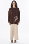 Dark Brown Embroidered Knitted Tunic with Tulip Embroidery - 3
