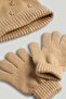 Tan Knitted Hat, Scarf and Gloves Set - 2