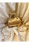Mini Gold Wrinkled Faux Leather Single Compartment Zippered Adjustable Strap Shoulder Bag - 3