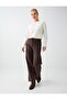 Bitter Brown Pocket Detailed Wide Leg Suede Trousers - 3
