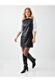 Black Round Neck Sleeveless Short Leather Look Dress - 2