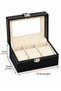 Watch Box 3 Compartment Pu Leather with Transparent Lid Men's Watch Storage and Organization Box Black - 2