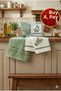 Set of 2 Kitchen Towels - Embroidered - 40X60 - 100% Cotton - Boxed - Olive Patterned