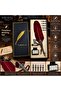 Feathered Dip Pen Set with 5 Different Nibs and Ink, Special Box with Desktop Pen Holder