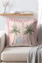 Palm Tree and Sunbed Patterned Striped Summer Themed Fringed Throw Pillow Cover - 3