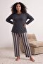 Anthracite Striped Crew Neck Knitted Large Size Pajama Set Tbbaw26Ai00014 - 2