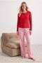 Kırmızı-Pembe Fitilli Eğlence Desenli Hırkalı Örme Pijama Takımı THMAW27PT00123