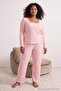 Pembe-Çok Renkli Çizgili Yarım Patlı Örme Büyük Beden Pijama Takımı TBBAW27AI00051 - 4