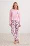 Pembe Cep Detaylı Kedi Desenli Pamuk Karışımlı Yumuşak Tuşe Likralı Örme Pijama Takımı THMAW27PT00222 - 5