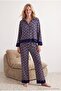 Navy Blue Geometric Patterned Viscose Woven Pajama Set Thmaw27Pt00081 - 2