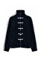 Lacivert Polar Oversize/Geniş Kesim Dik Yaka Çin Düğmeli Şeritli Örme Sweatshirt TWOAW27SW00129 - 6