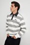 Ekru Regular/Normal Kesim Polo Yaka Çizgili İçi Polarlı Pamuklu Sweatshirt TMNAW24SW00240