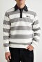 Ekru Regular/Normal Kesim Polo Yaka Çizgili İçi Polarlı Pamuklu Sweatshirt TMNAW24SW00240 - 3