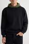 Siyah-Haki Oversize/Geniş Kesim Kapüşonlu İçi Şardonlu Sweatshirt TMNAW26SW00048