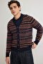 Lacivert Slim Fit Yünlü V Yaka Jakarlı Triko Hırka TMNAW20HI0029