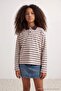 Brown 100% Cotton Tok Fabric Girls' Striped Knitted Sweatshirt Tkdaw27Sw00031 - 3