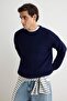 Lacivert Oversize Fit Geniş Kalıp Bisiklet Yaka Basic Triko Kazak TMNAW23KZ00189