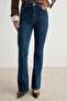 Premium Koyu Mavi Orta Esnek Normal Bel Flare İspanyol Paça Jeans TWOAW27JE00196 - 4